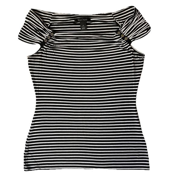 White House Black Market Women Shirt S Striped Button Boat Neck Pullover - Picture 1 of 7